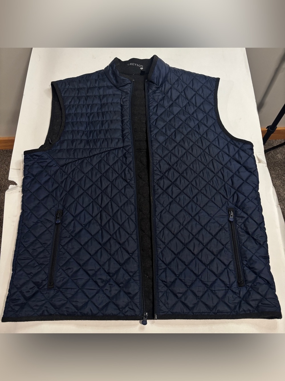 Greyson Sioux Mens Quilted Golf Vest Navy Blue Full Zip Mock Neck Size XL